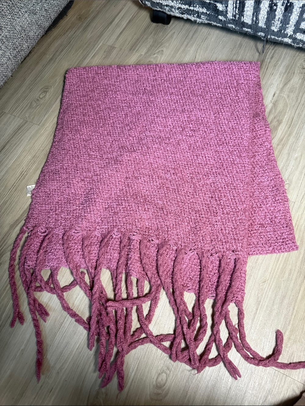 Free People Pink Fringe Knit Scarf